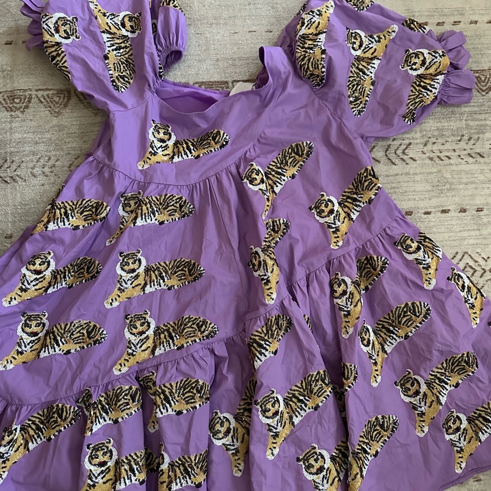 Purple Dress with Tiger Print